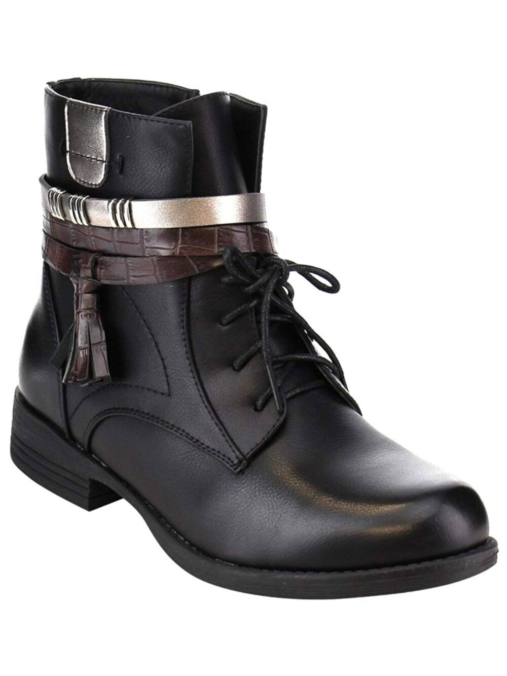 Via Pinky Women's 8 Black Vegan Lace-Up Ankle Bootie Festival Western Cowgirl